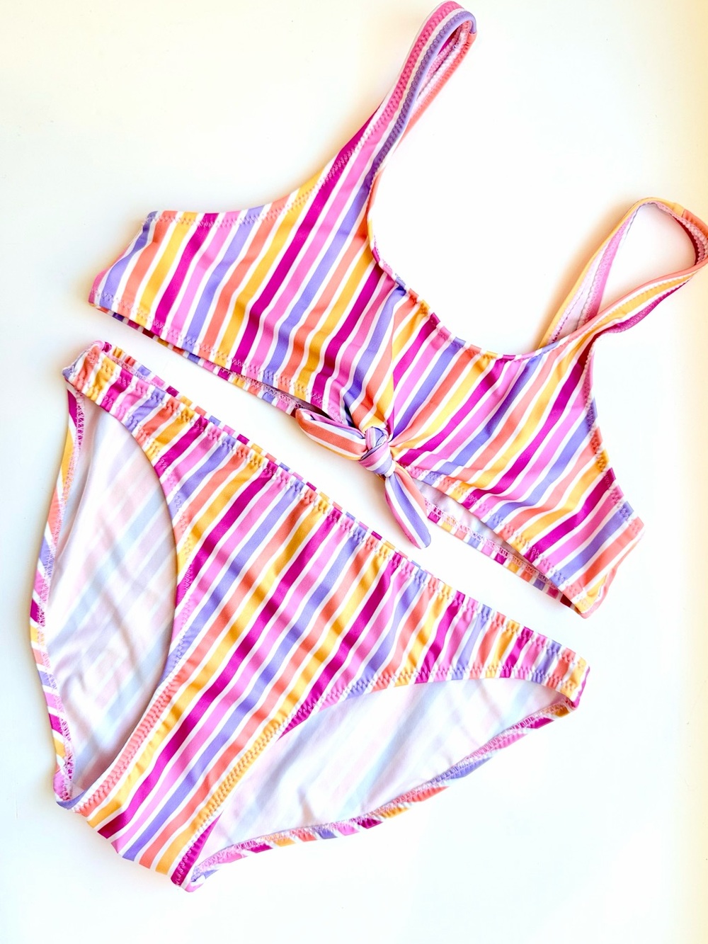 Zara Pink, Purple & Yellow Stripe Two-Piece Swim Bikini set Girl Size 11-12